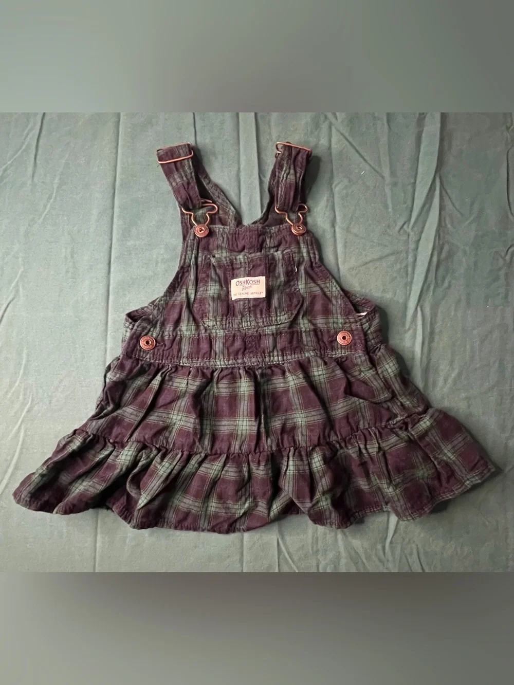 Navy and Green Plaid Osh Kosh B’Gosh Ruffled Overall Dress